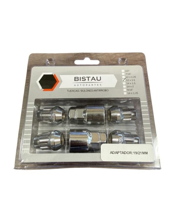 TUERCAS BULONES ANTIRROBO REFORZADAS 12mm X 1,5 ADAPTADOR 19/21MM