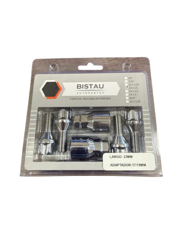 TUERCAS BULONES ANTIRROBO REFORZADAS 12MM X 1,5 LARGO: 23MM ADAPTADOR 17/19MM